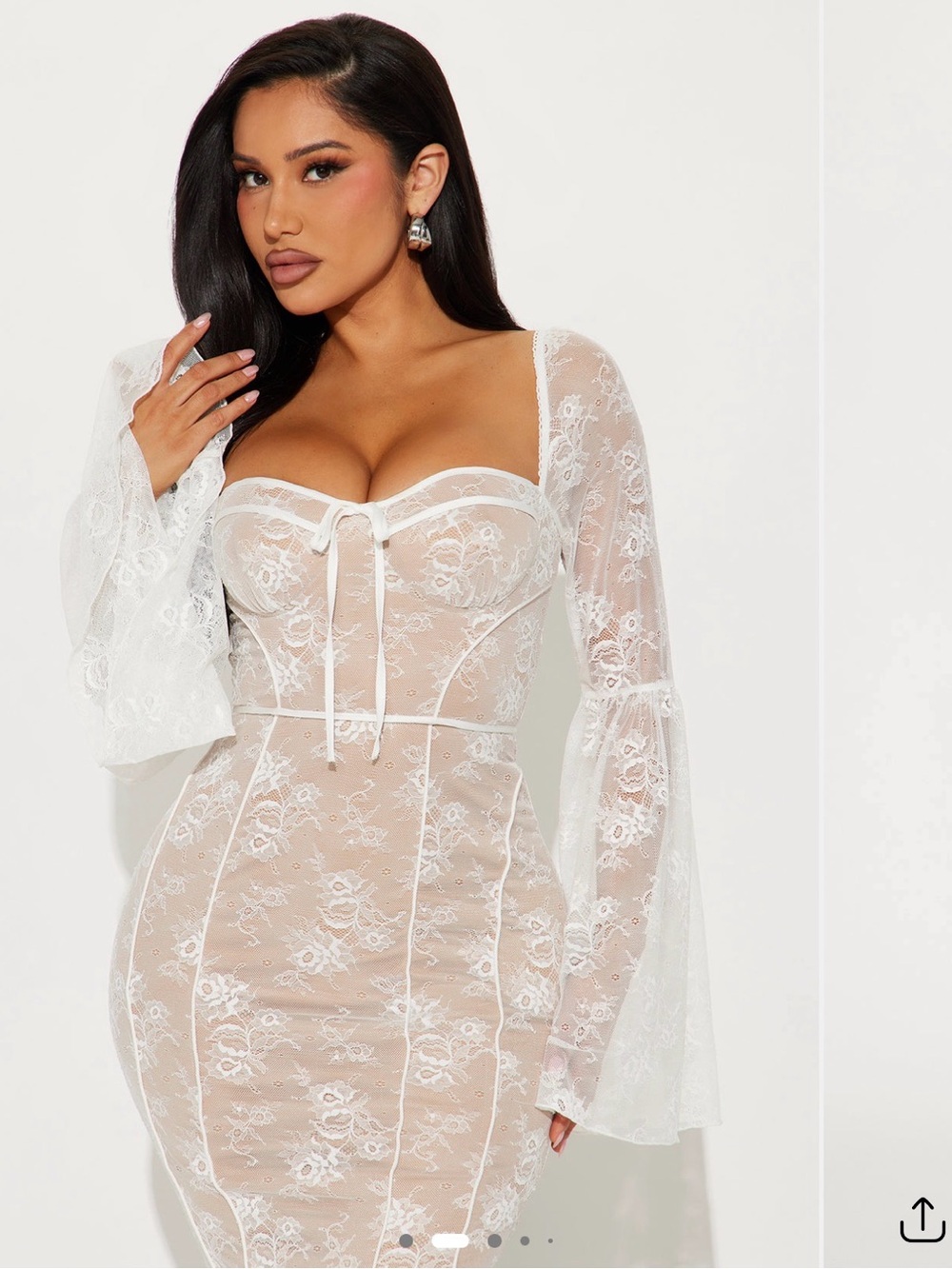 Fashion Nova White Lace Long Sleeve Bodycon Dress